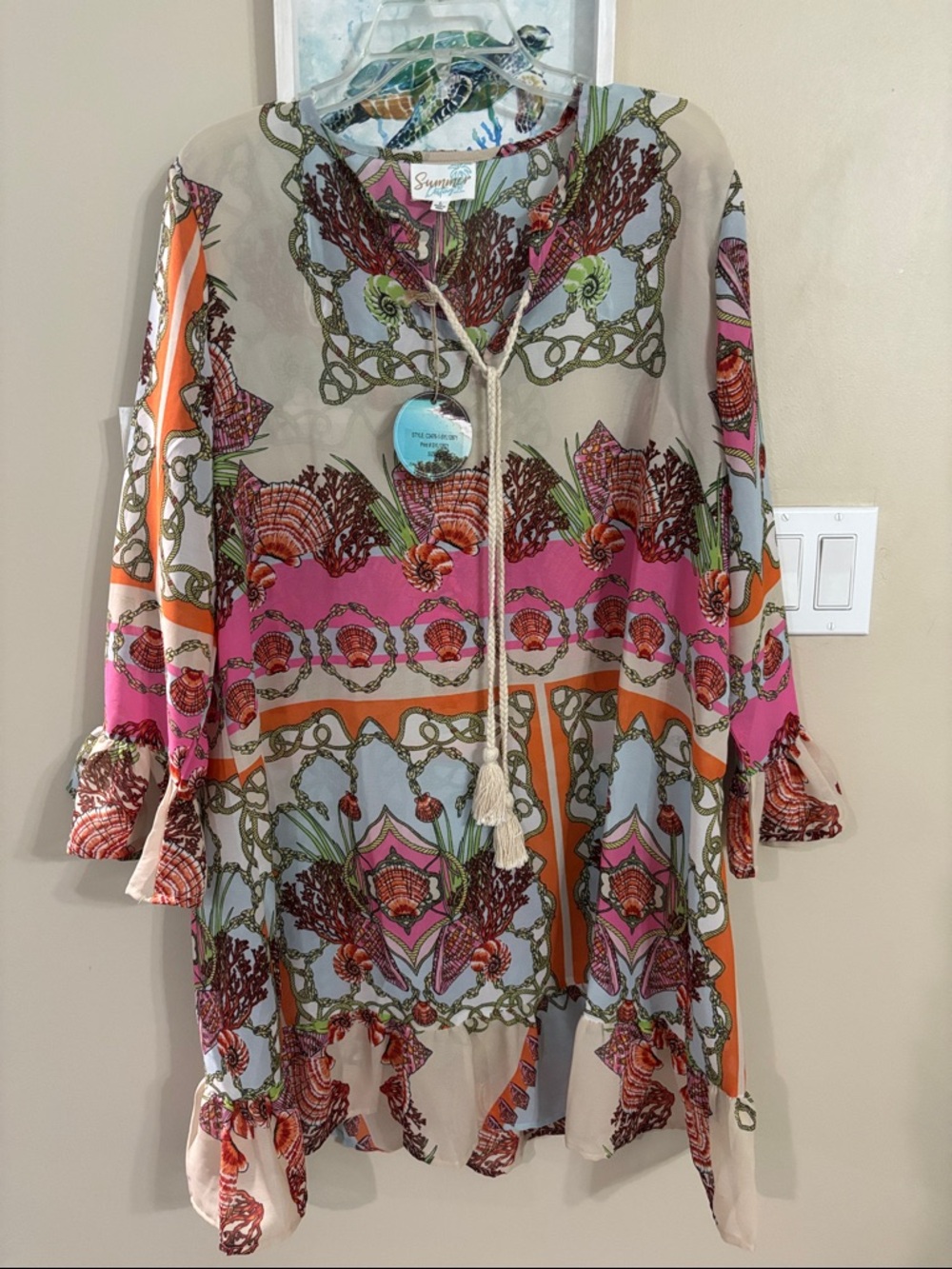 Summer Destiny nwt Sundance Multicolor Shell-Print Tassel dress/cover up